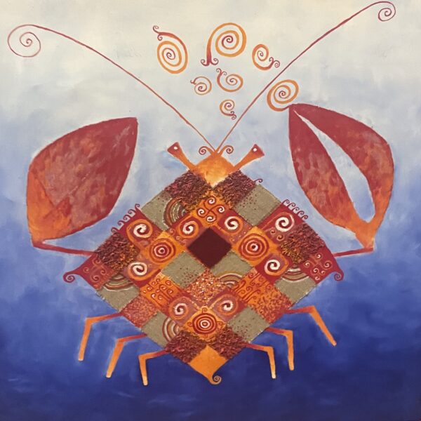 Andrei Engelman 2008 Listed Artist Crab Rare Mixed Media Oil Painting 36" x 36"