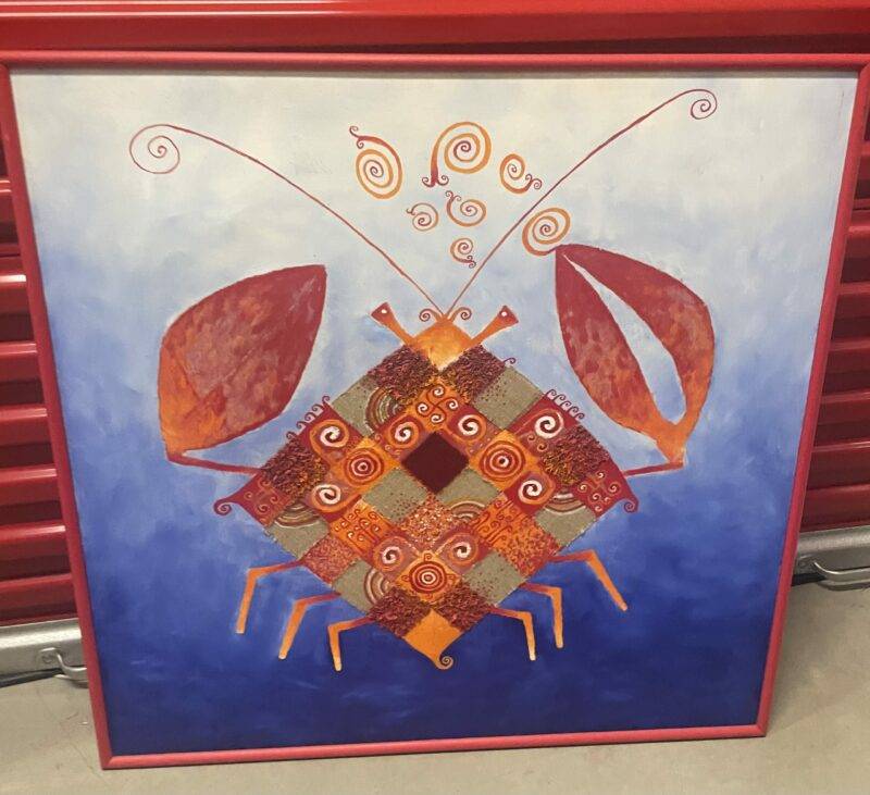 Andrei Engelman 2008 Listed Artist Crab Rare Mixed Media Oil Painting 36" x 36"