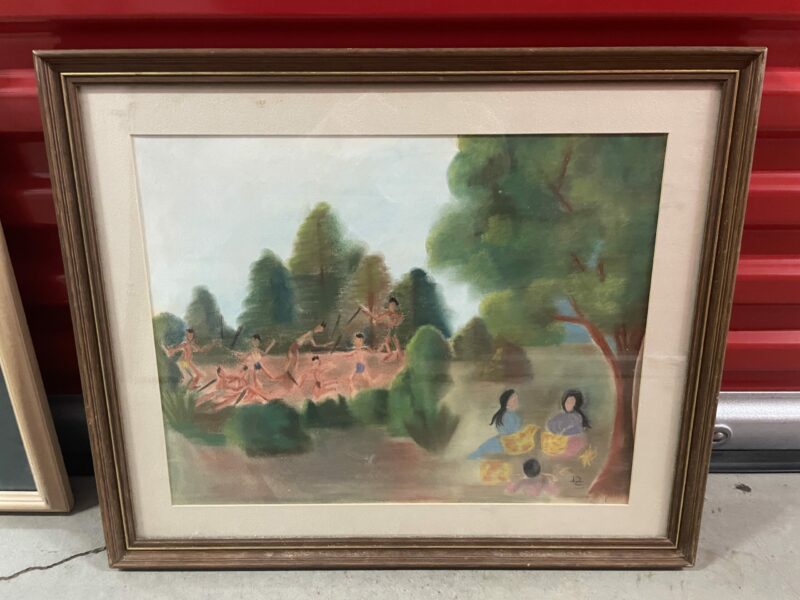 Antique Folk Art Native Watercolor Painting Loaned to Local Community Collage