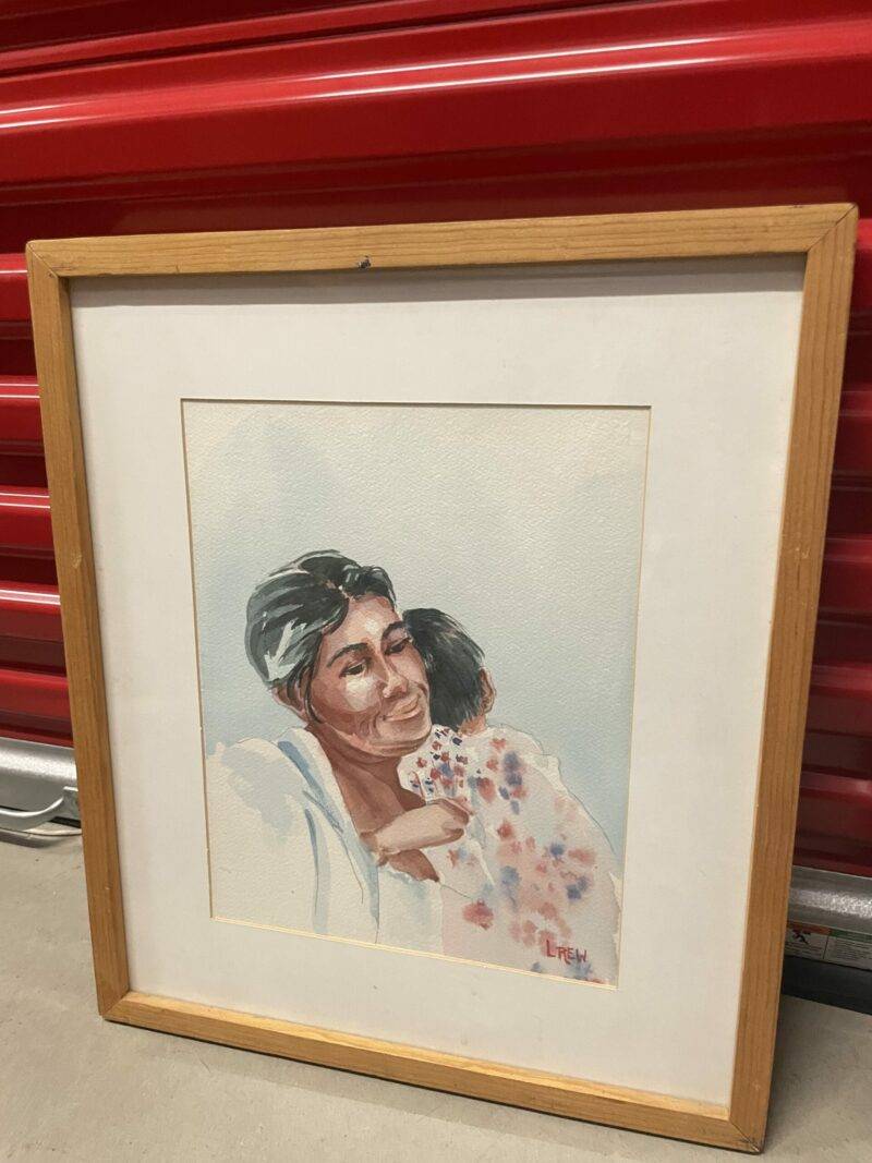 Vintage Watercolor Painting of Latin Mother with Child 1970's