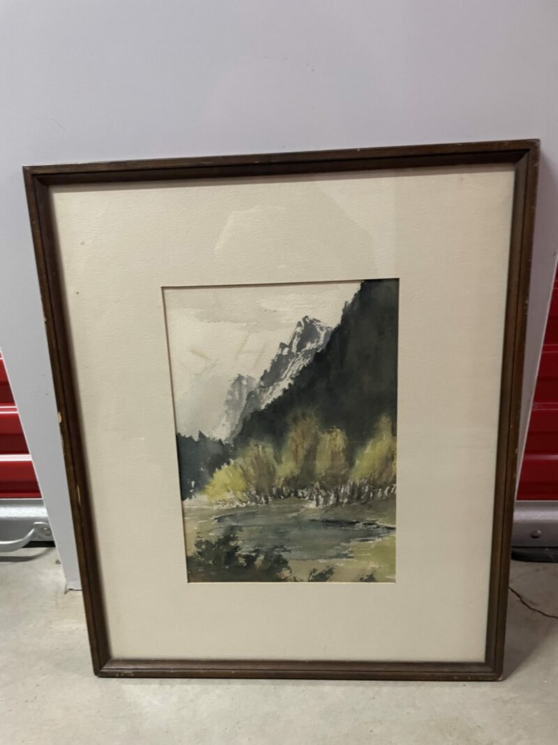 Antique 1940's Landscape Watercolor Painting Framed 18" x 24"