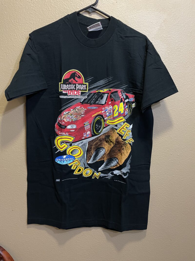 Jurassic Park x Jeff Gordon Nascar Movie Promo Vintage T-Shirt 1993 AOP NOS