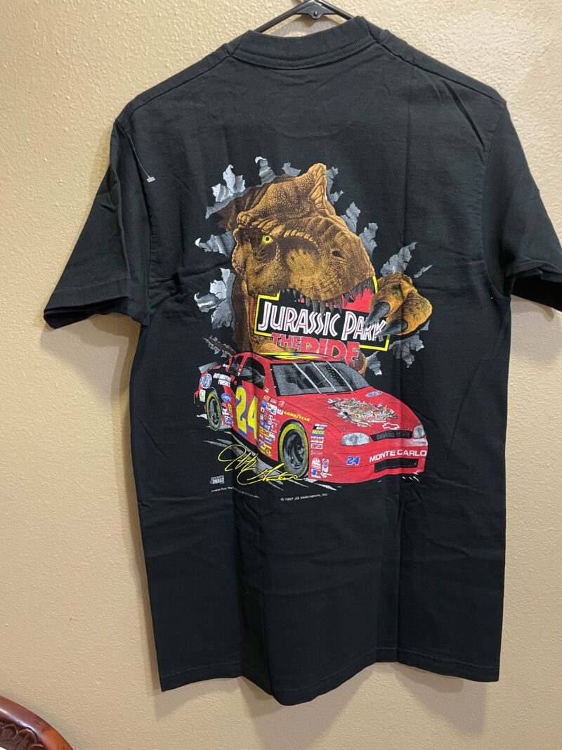 Jurassic Park x Jeff Gordon Nascar Movie Promo Vintage T-Shirt 1993 AOP NOS - Image 2