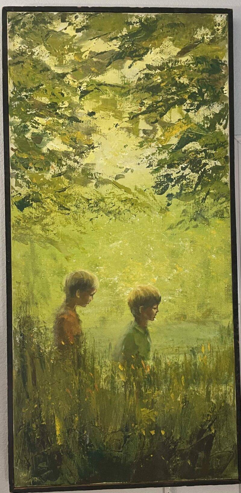 Original Antique Painting 2 Brothers in a Field 1950's
