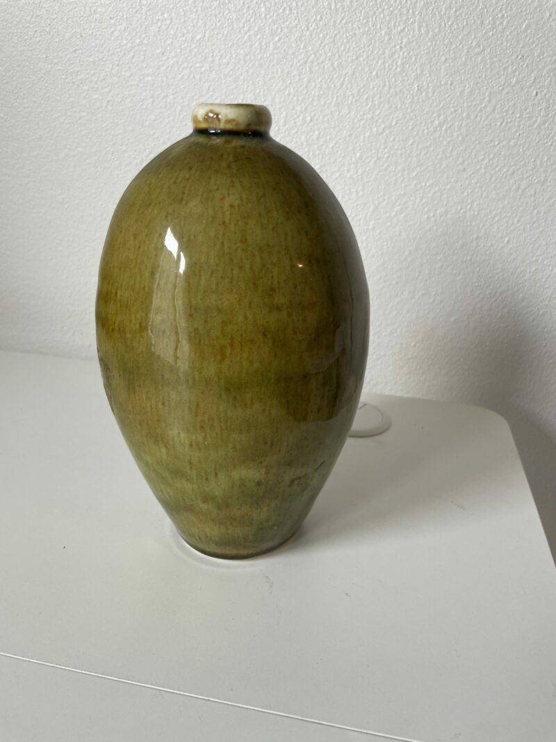 Glazed Sage Green Vase Heavy Middle Eastern 1970's