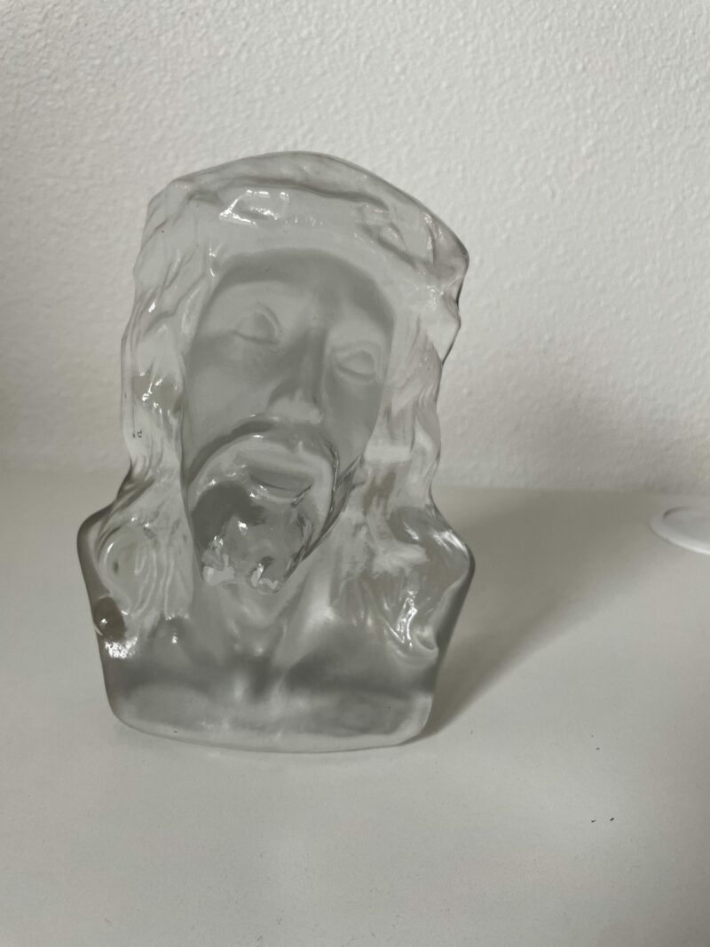 Vintage Clear Crystal Glass Jesus Art Sculpture Bookend