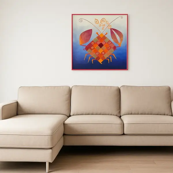Andrei Engelman 2008 Listed Artist Crab Rare Mixed Media Oil Painting 36" x 36"