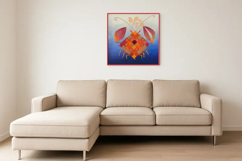 Andrei Engelman 2008 Listed Artist Crab Rare Mixed Media Oil Painting 36" x 36"