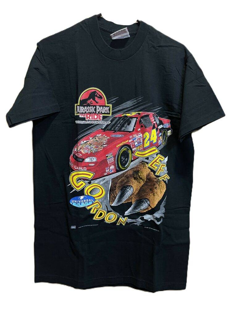 Jurassic Park x Jeff Gordon Nascar Movie Promo Vintage T-Shirt 1993 AOP NOS - Image 3
