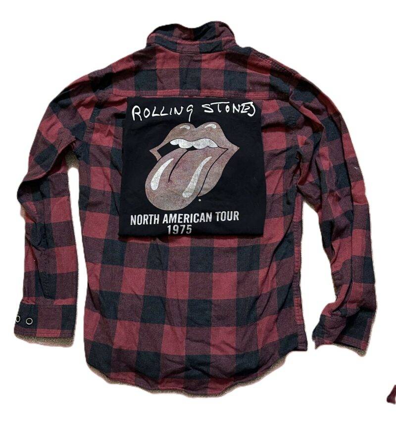 Upcycled Flannel Rolling Stones Rock Concert Flannel - CC Originals - Image 3