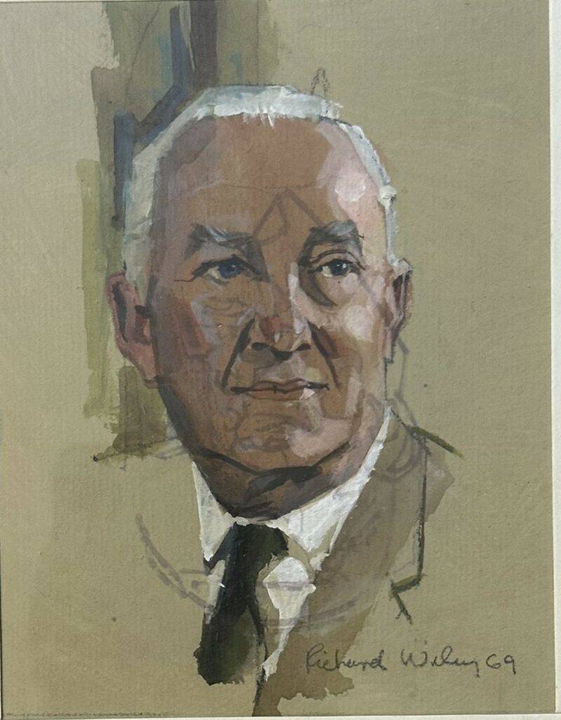 Antique 1970's Portrait Colored Drawing Painting Mr. Lake