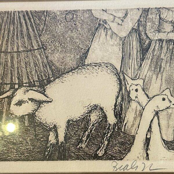 Antique Woodcut Etching Signed 1940's 1950's Framed Art