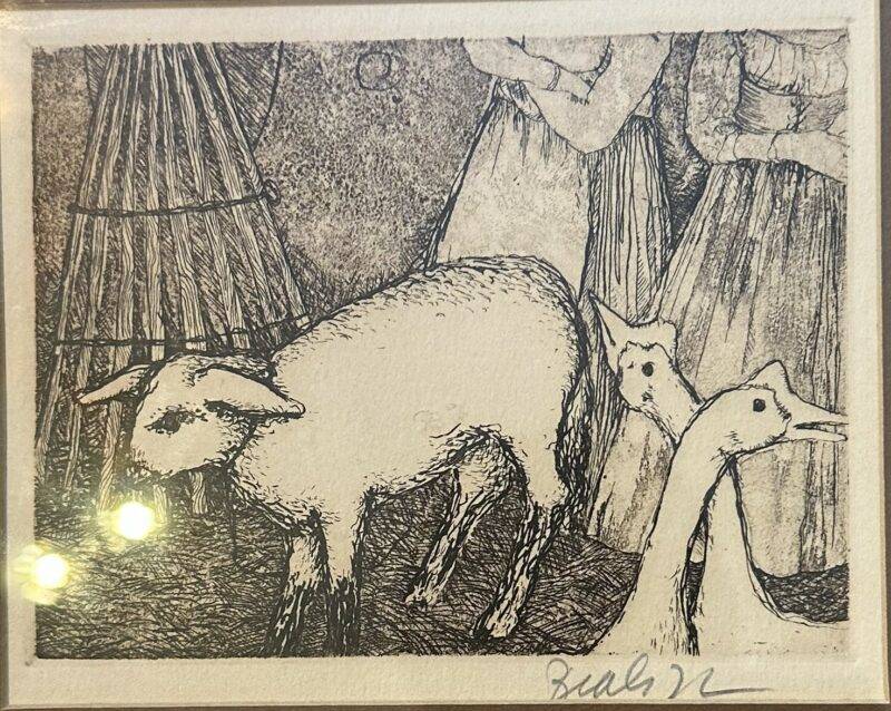 Antique Woodcut Etching Signed 1940's 1950's Framed Art