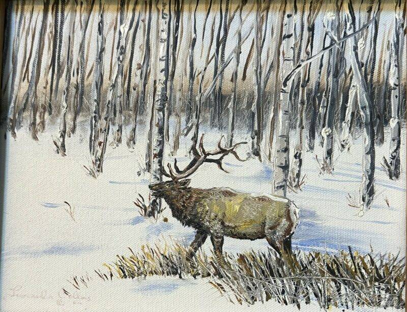 Leonard Collins Oil on Canvas Artist from Oregon Grazing Elk 8" x 10"