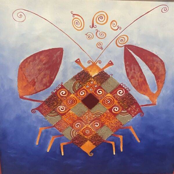Andrei Engelman 2008 Listed Artist Crab Rare Mixed Media Oil Painting 36" x 36"