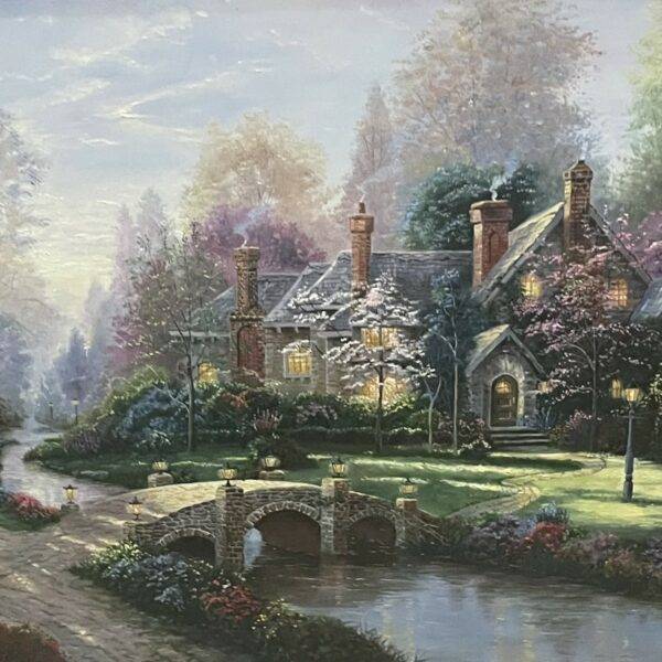Beautiful Light Landscape Original Painting Inspired by Thomas Kinkade