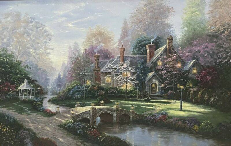 Beautiful Light Landscape Original Painting Inspired by Thomas Kinkade
