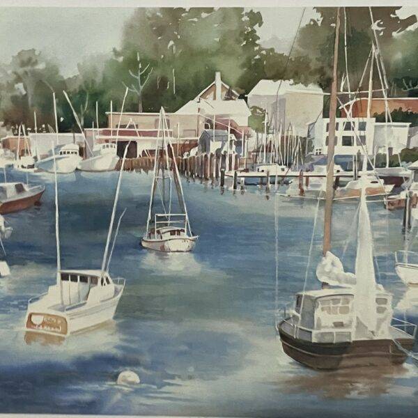 Uknown Signature - "Quiet Harbor" - Fishing Boats and Yachts on Water Signed Art Print 28" x 40"