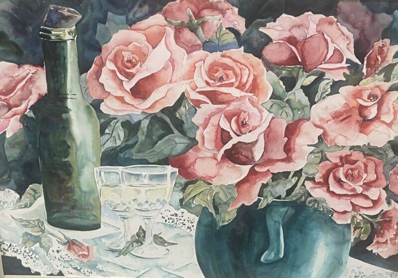 Vickie Nelson Watercolor Bouquet of Roses Signed