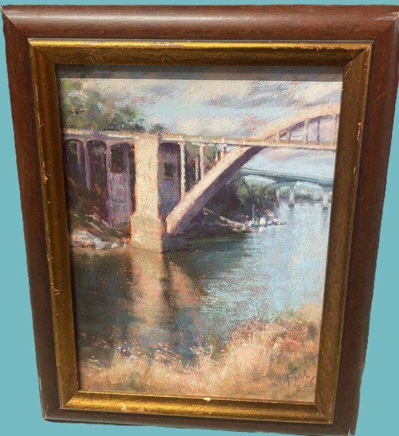 Fisher Signed Original Pastel of Portland City of Bridges 1970's - Image 2