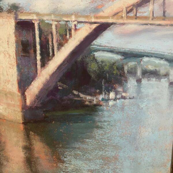Fisher Signed Original Pastel of Portland City of Bridges 1970's