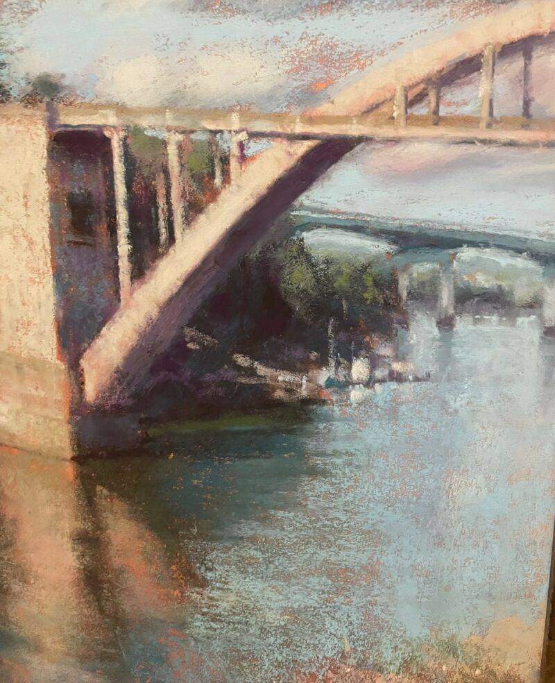 Fisher Signed Original Pastel of Portland City of Bridges 1970's