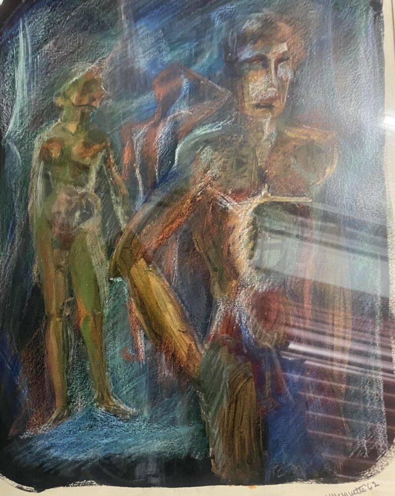 Margrette 1960's Original Pastel on Paper Surrealist Painting 14 x 18