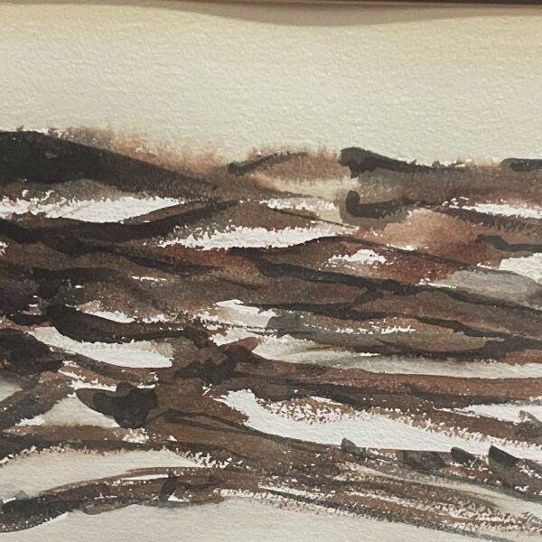 Youngers Signed Abstract Painting Brown Hills Watercolor Original 1981 22 x 28