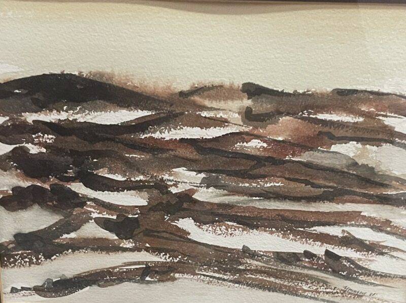 Youngers Signed Abstract Painting Brown Hills Watercolor Original 1981 22 x 28
