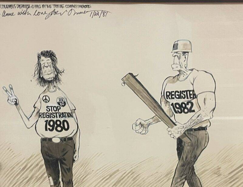 Jack Ohman Original Political Satire Cartoon Art 1980's w/ Provanance From Artist