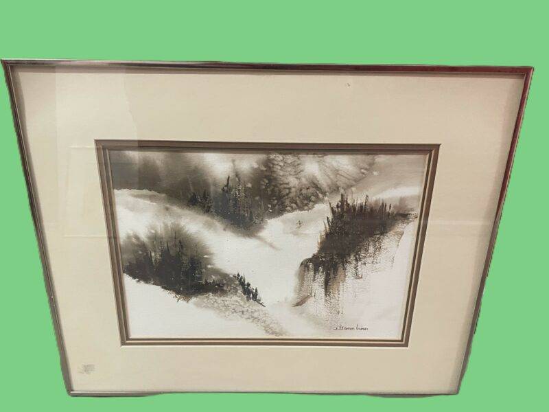 Signed Mountain Ski Slope Monochrome Watercolor Fine Art Painting 24 x 32 - Image 2