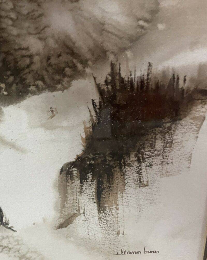 Signed Mountain Ski Slope Monochrome Watercolor Fine Art Painting 24 x 32 - Image 4
