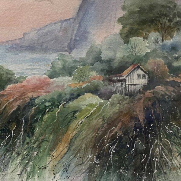 Original Watercolor on the Hill Bright and Brilliant 18 x 24
