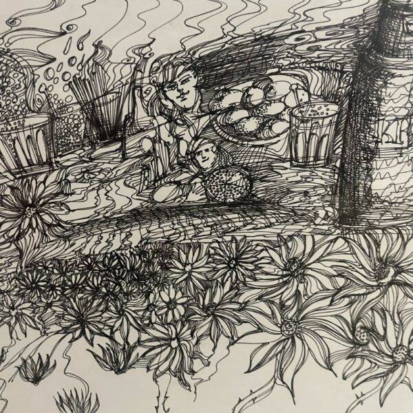 Original Complex Pen and Ink Drawing - Signed Gift to Friends 16" x 20"