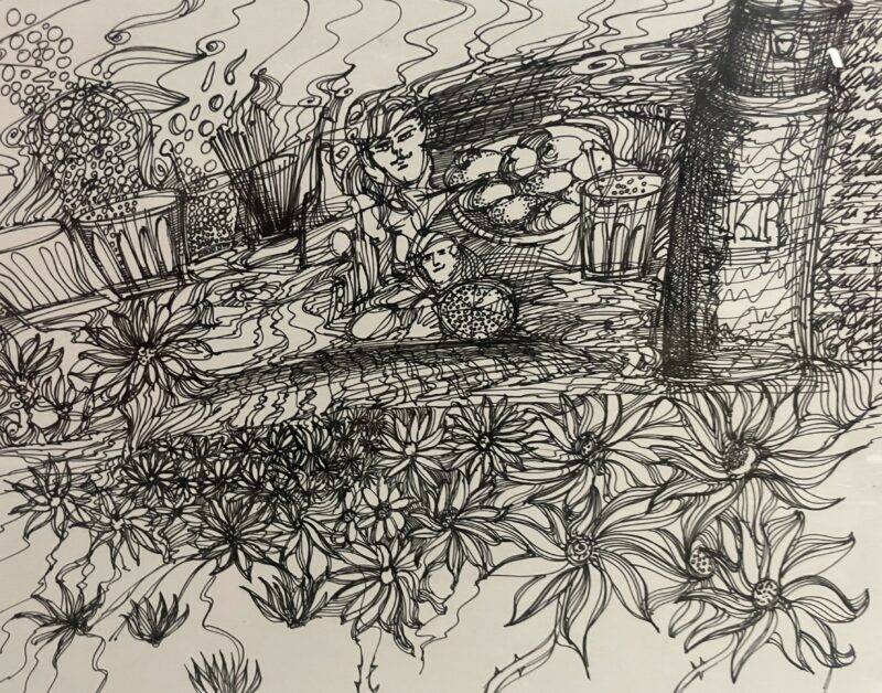 Original Complex Pen and Ink Drawing - Signed Gift to Friends 16" x 20"