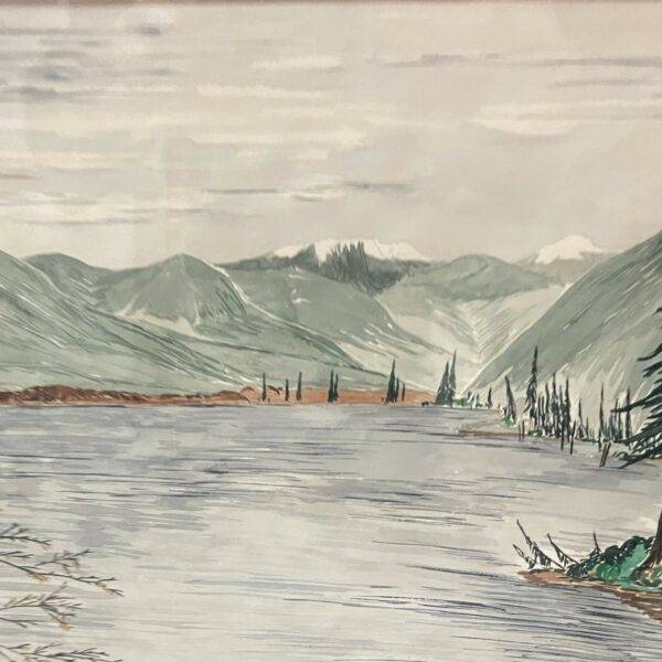 Early 1940's Style Watercolor and Ink Painting of the Gorge, Oregon - Unsigned Framed