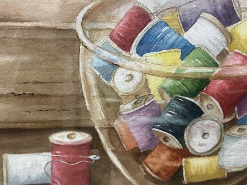 Still Sewing Still Original Watercolor - Signed and Framed 18 x 24 - Image 3