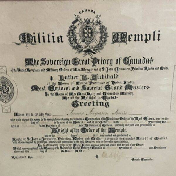 Militia Templi Freemasons - Original Document from 1800's - 24" x 28"