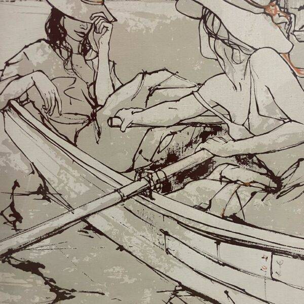 Afternoon, 2 Girls on a Boat by Bernard Dufour - Original Painting 14" x 18"