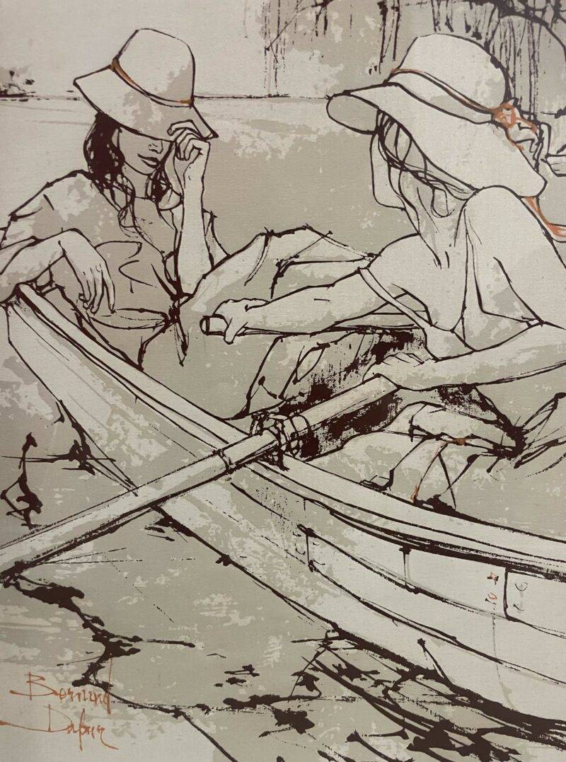 Afternoon, 2 Girls on a Boat by Bernard Dufour - Original Painting 14" x 18"