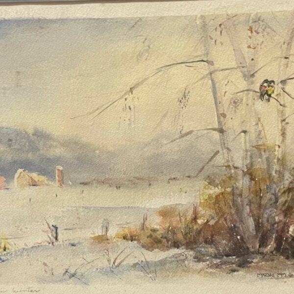 Winter Homestead Original Watercolor - Signed Unknown Framed 24" x 36"