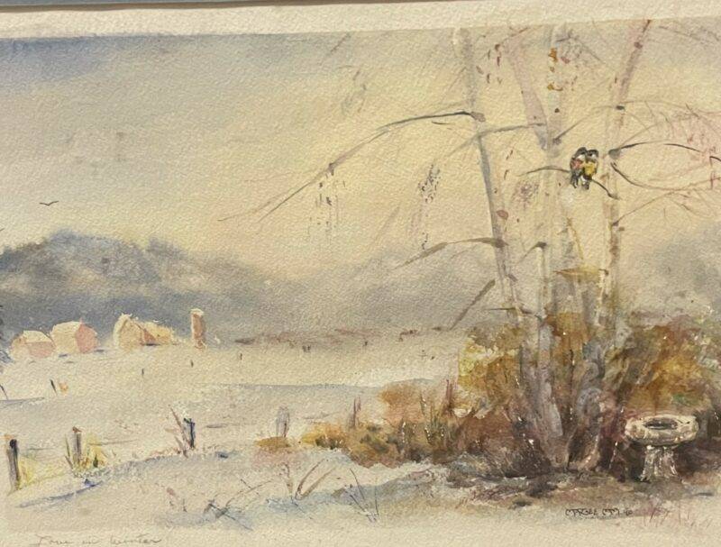 Winter Homestead Original Watercolor - Signed Unknown Framed 24" x 36"