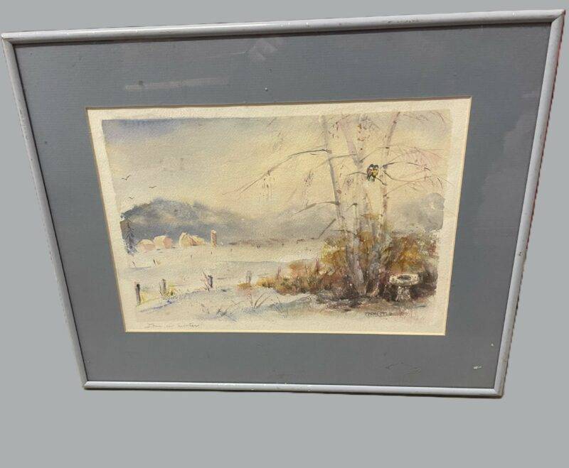 Winter Homestead Original Watercolor - Signed Unknown Framed 24" x 36" - Image 4