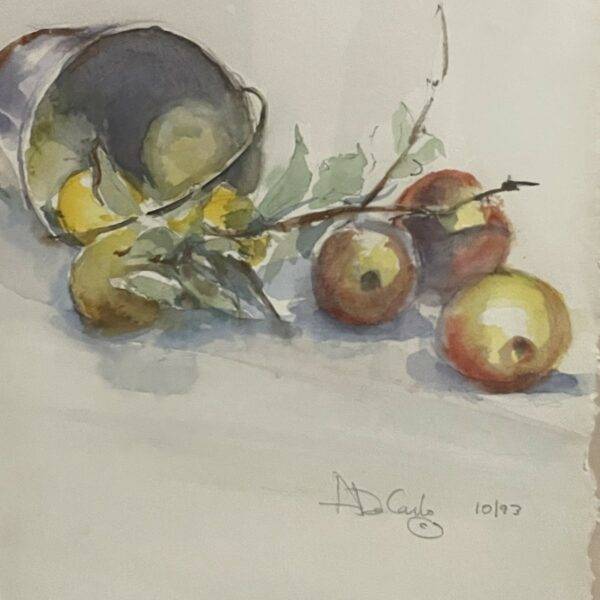 Original Signed Still Life of Fruits Watercolor Cornucopia Painting