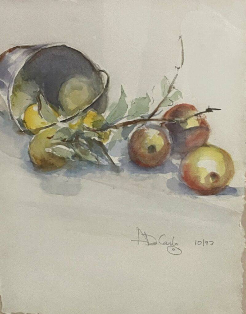Original Signed Still Life of Fruits Watercolor Cornucopia Painting