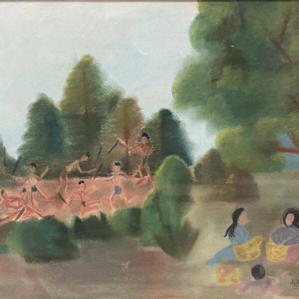 Antique Folk Art Native Watercolor Painting Loaned to Local Community Collage