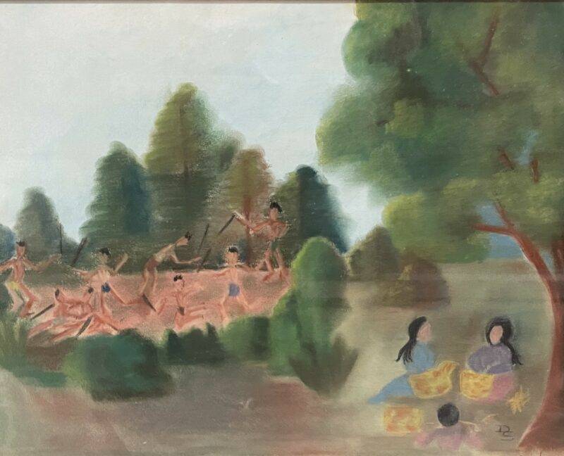 Antique Folk Art Native Watercolor Painting Loaned to Local Community Collage
