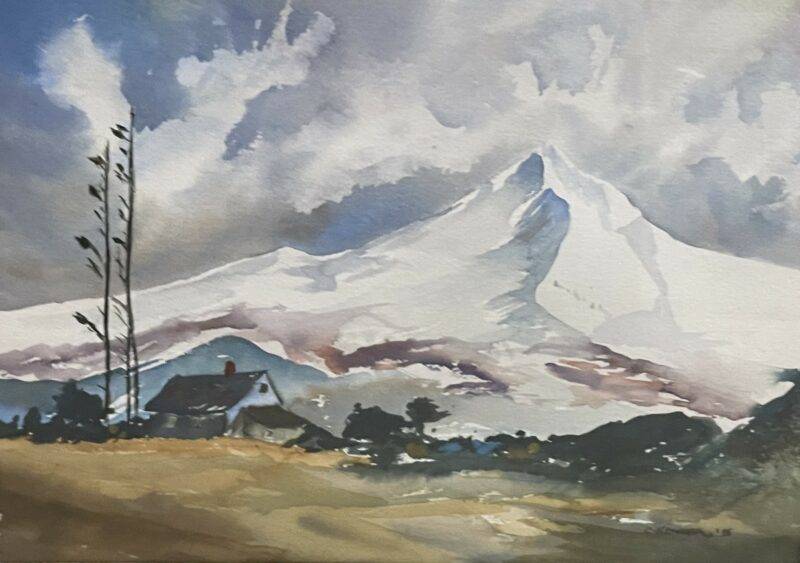 Original Watercolor Landscape Painting of Mount Hood Oregon