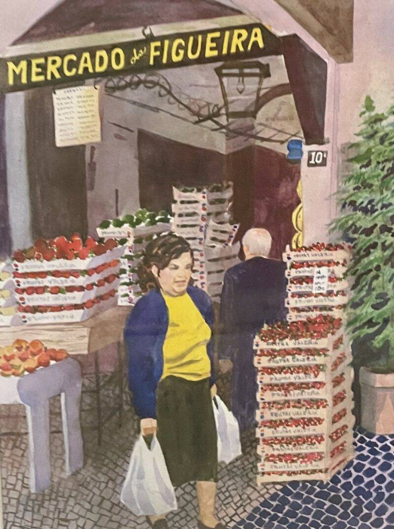 Supermercado Street Market Watercolor Painting 18" x 24"