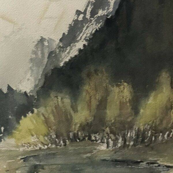 Antique 1940's Landscape Watercolor Painting Framed 18" x 24"